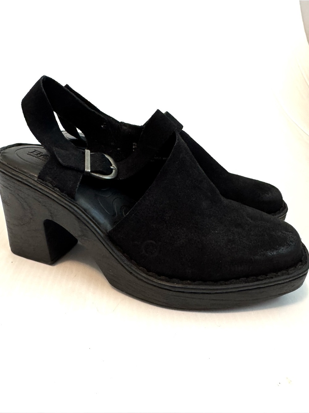 Born Devlyn Black Suede Women's Slingback Mules with Silver Buckle